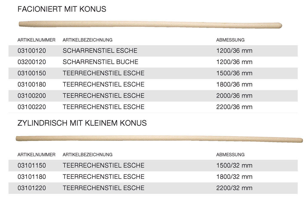 Scharren- und Terrechenstiele